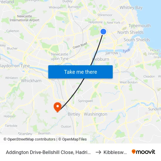 Addington Drive-Bellshill Close, Hadrian Park to Kibblesworth map
