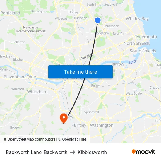 Backworth Lane, Backworth to Kibblesworth map