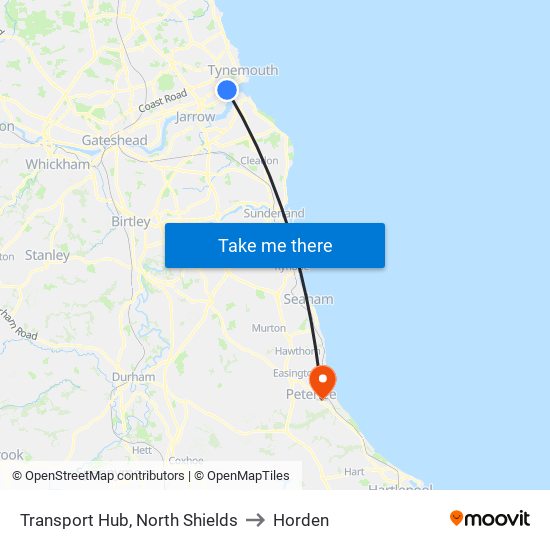 Transport Hub, North Shields to Horden map