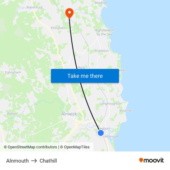 Alnmouth to Chathill map