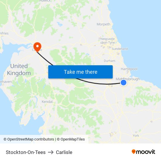 Stockton-On-Tees to Carlisle map