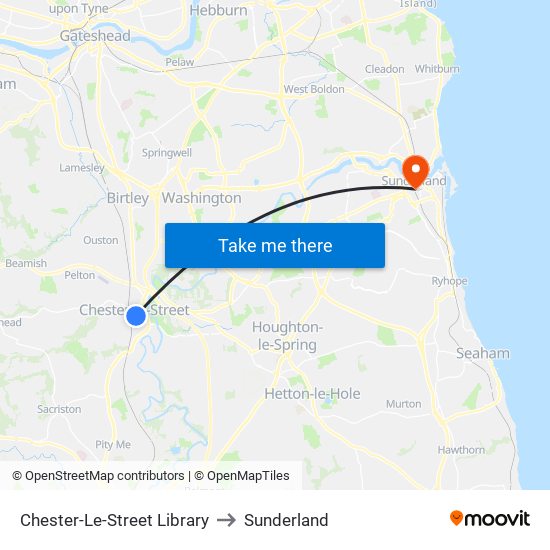 Chester-Le-Street Library to Sunderland map