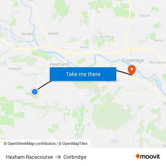 Hexham Racecourse to Corbridge map