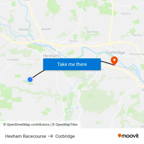 Hexham Racecourse to Corbridge map