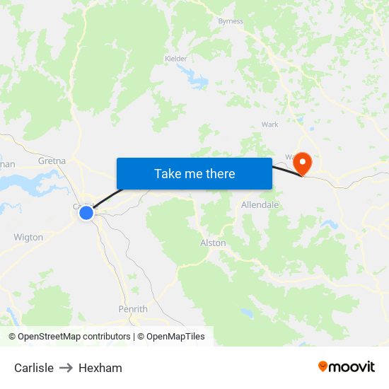 Carlisle to Hexham map