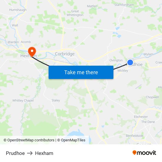 Prudhoe to Hexham map