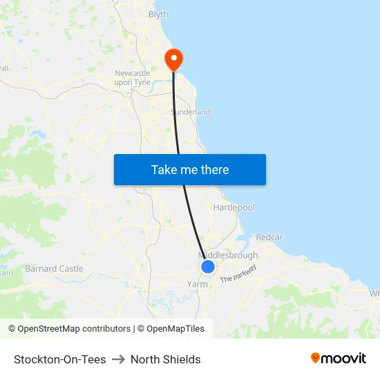 Stockton-On-Tees to North Shields map