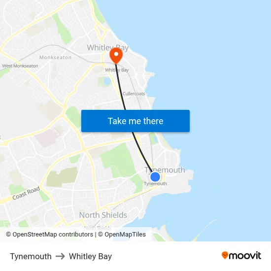 Tynemouth to Whitley Bay map