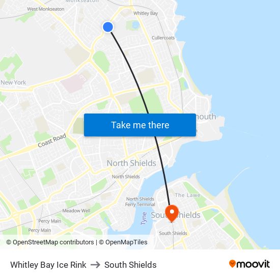 Whitley Bay Ice Rink to South Shields map