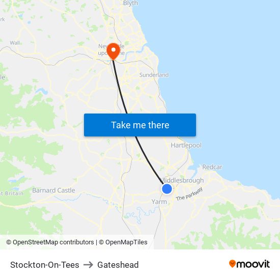 Stockton-On-Tees to Gateshead map