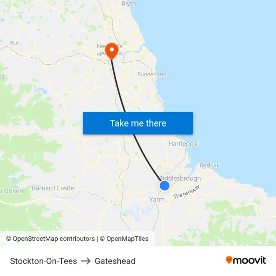 Stockton-On-Tees to Gateshead map