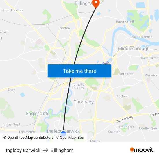 Ingleby Barwick to Billingham map