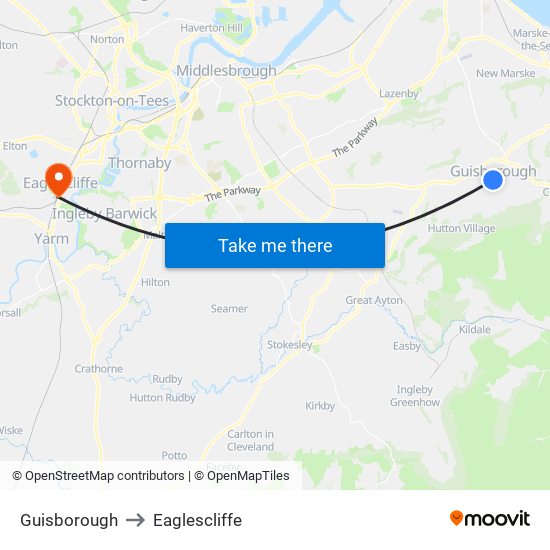 Guisborough to Eaglescliffe map