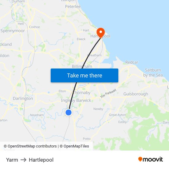 Yarm to Hartlepool map