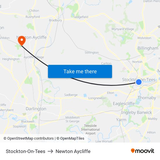 Stockton-On-Tees to Newton Aycliffe map