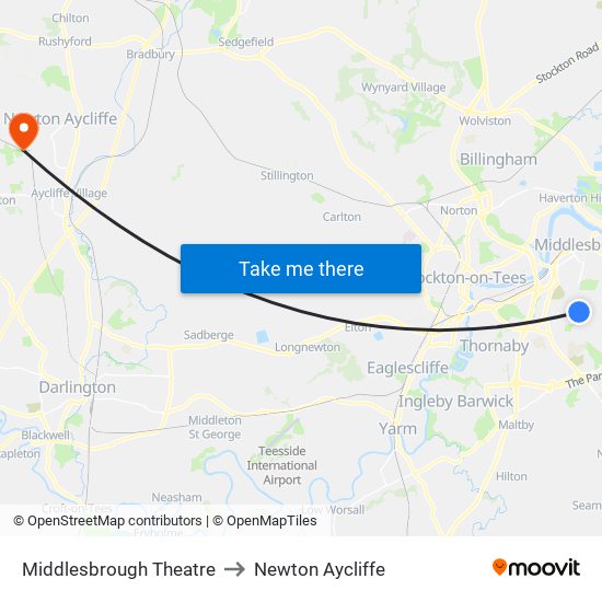 Middlesbrough Theatre to Newton Aycliffe map