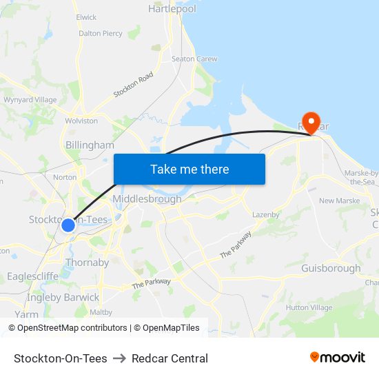 Stockton-On-Tees to Redcar Central map