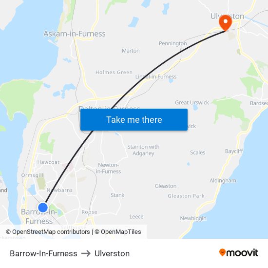 Barrow In Furness to Ulverston with public transportation