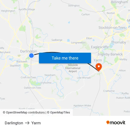 Darlington to Yarm map
