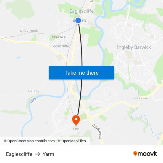 Eaglescliffe to Yarm map