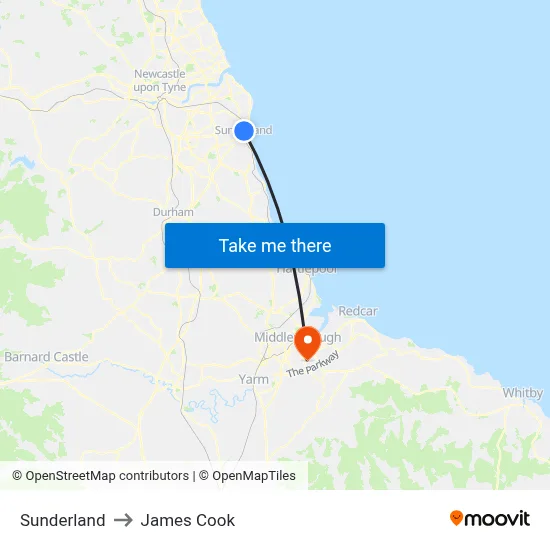 Sunderland to James Cook map