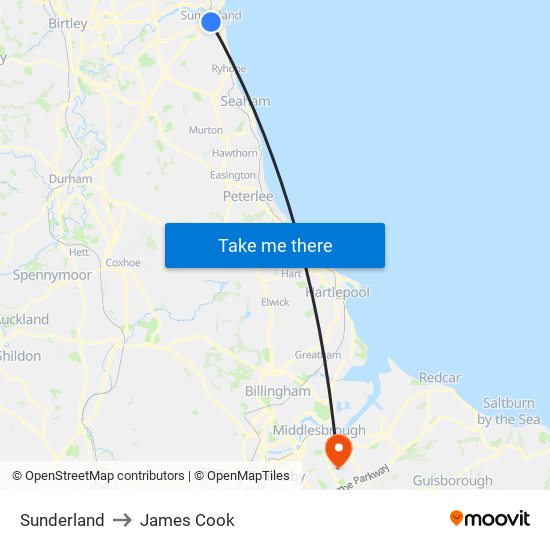 Sunderland to James Cook map