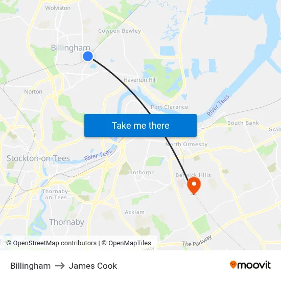 Billingham to James Cook map