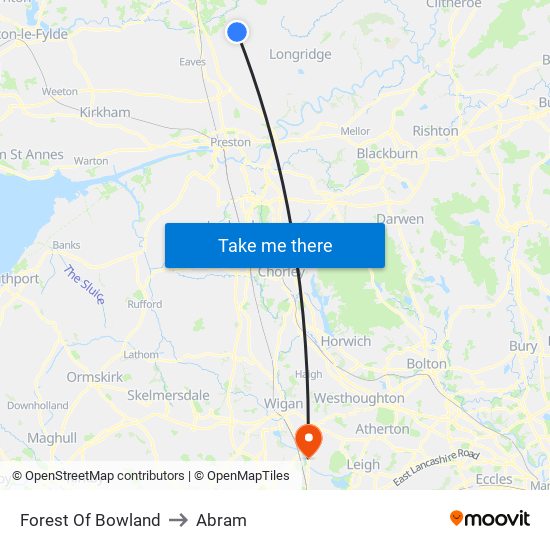 Forest Of Bowland to Abram map