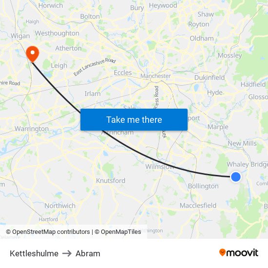 Kettleshulme to Abram map
