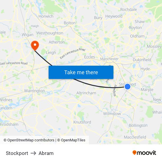 Stockport to Abram map