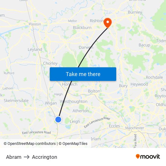 Abram to Accrington map