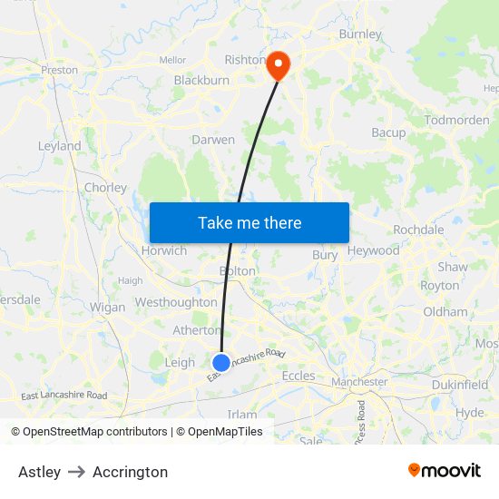 Astley to Accrington map