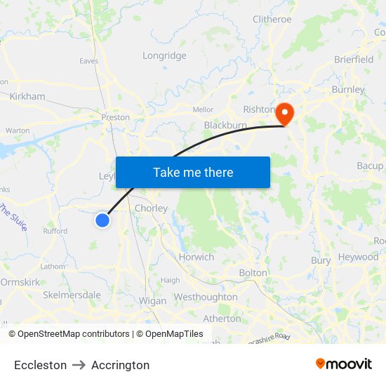 Eccleston to Accrington map