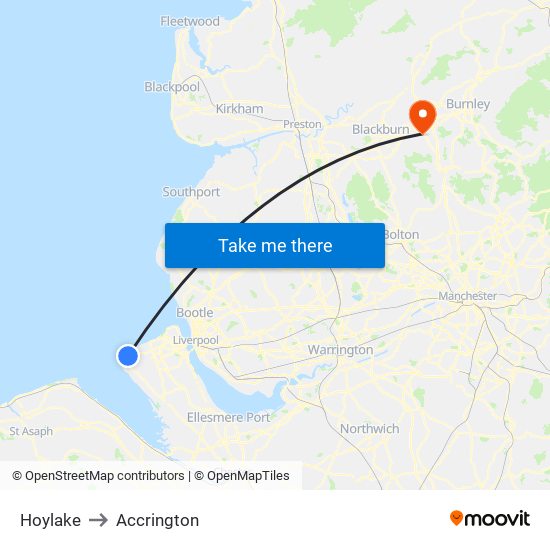 Hoylake to Accrington map