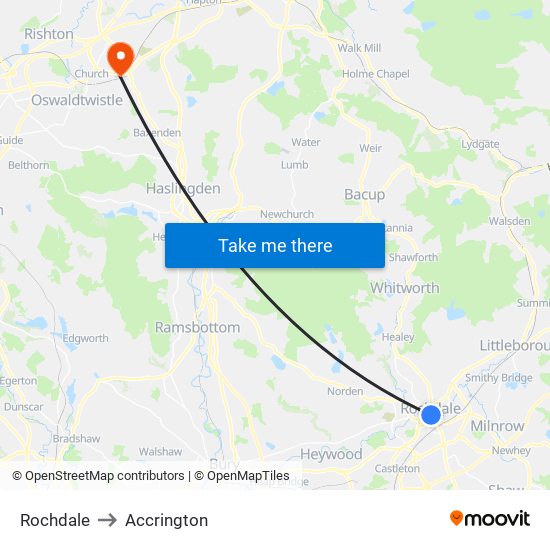 Rochdale to Accrington map