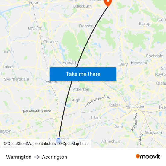Warrington to Accrington map
