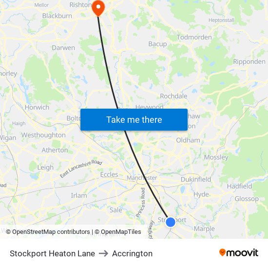 Stockport Heaton Lane to Accrington map