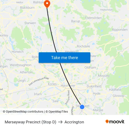 Merseyway Precinct (Stop D) to Accrington map