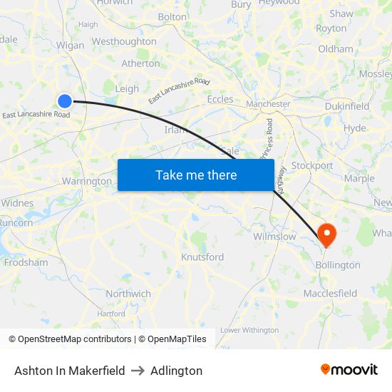 Ashton In Makerfield to Adlington map