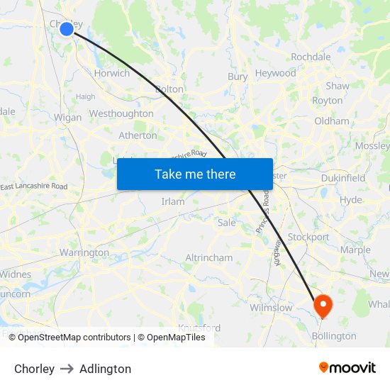 Chorley to Adlington map