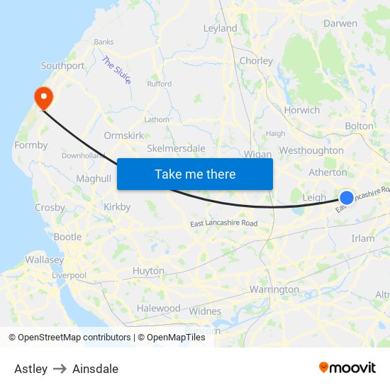 Astley to Ainsdale map