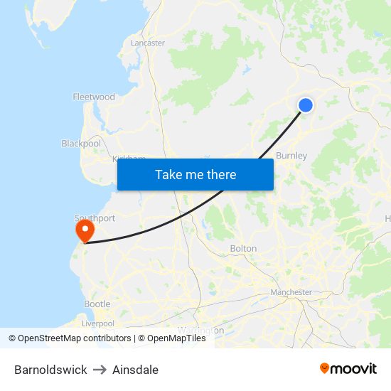 Barnoldswick to Ainsdale map