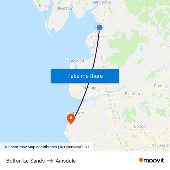 Bolton-Le-Sands to Ainsdale map