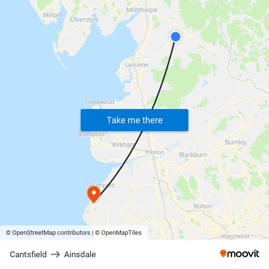 Cantsfield to Ainsdale map