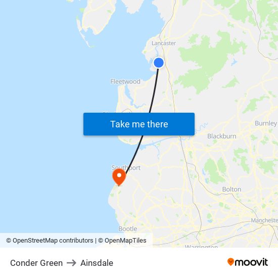 Conder Green to Ainsdale map