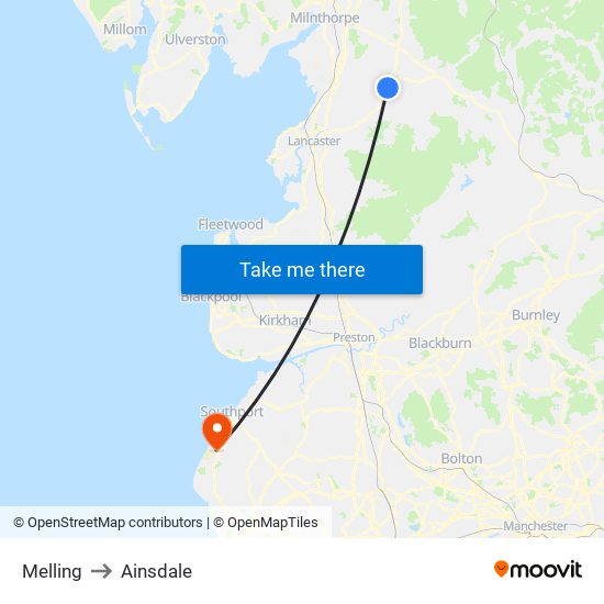 Melling to Ainsdale map