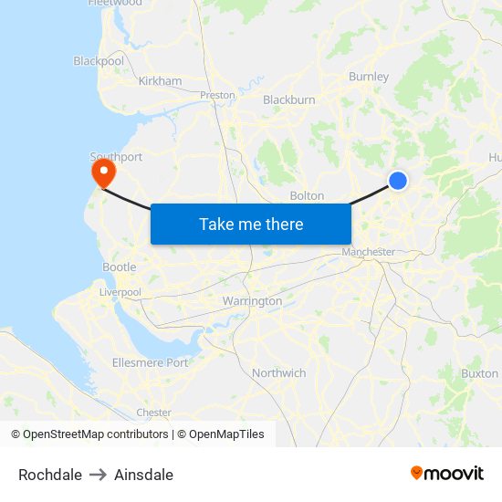 Rochdale to Ainsdale map