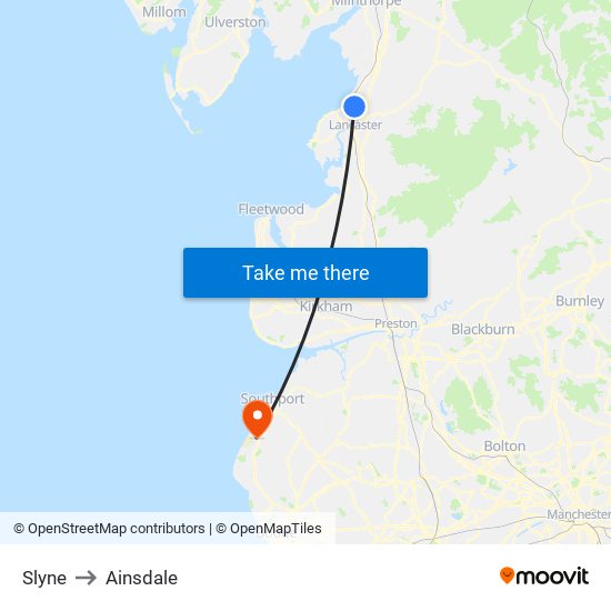 Slyne to Ainsdale map