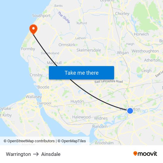 Warrington to Ainsdale map