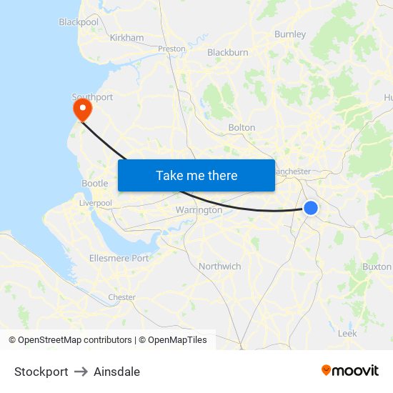 Stockport to Ainsdale map